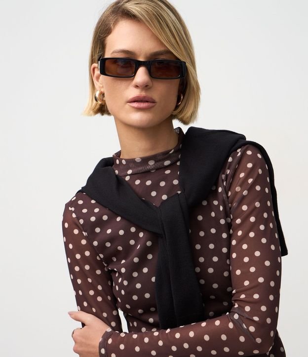 Blusa Manga Larga en Tule con Estampado Lunares 3