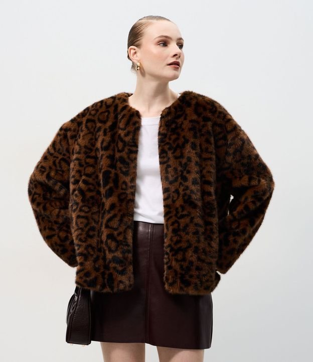 Saco de Pelo con Estampado Animal Print