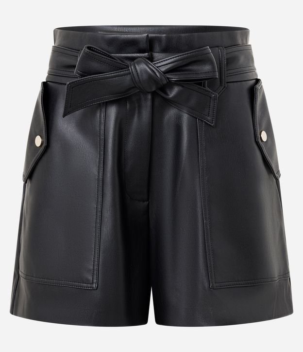 Short en PU con Cintura Elástica y Lazo 5