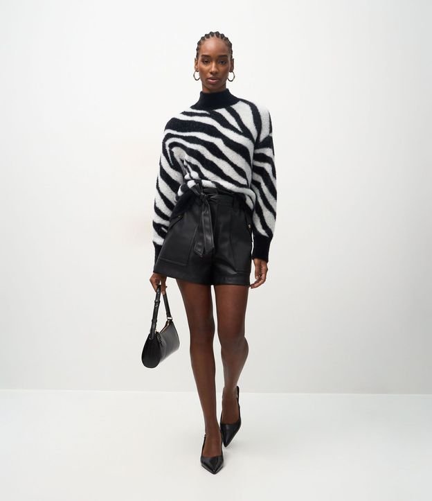 Short en PU con Cintura Elástica y Lazo