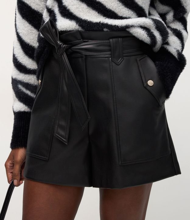 Short en PU con Cintura Elástica y Lazo 3