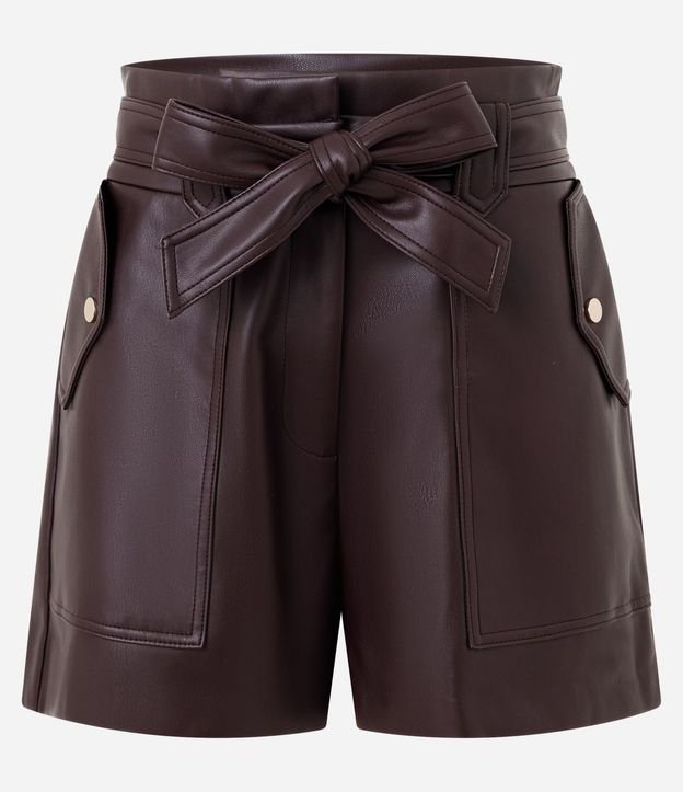 Short en PU con Cintura Elástica y Lazo 6