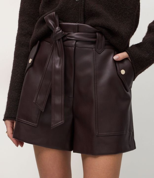 Short en PU con Cintura Elástica y Lazo 3