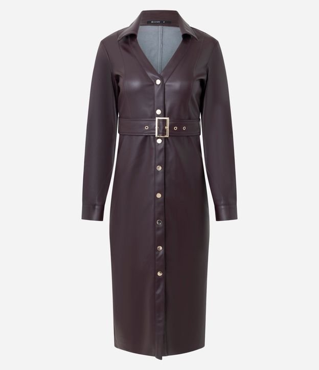 Vestido Chemise Midi en PU con Cinturón Ajustable 5