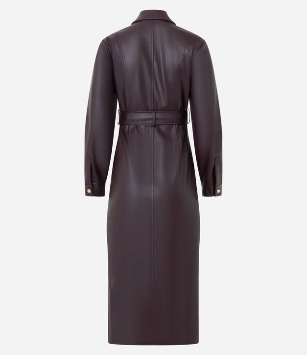 Vestido Chemise Midi en PU con Cinturón Ajustable 6