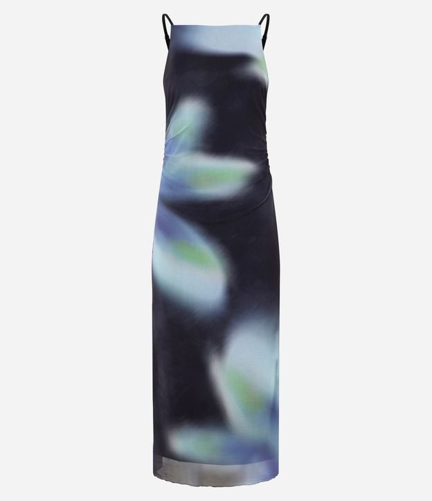 Vestido Midi en Tule con Estampa Manchada Flor y Fruncido 5