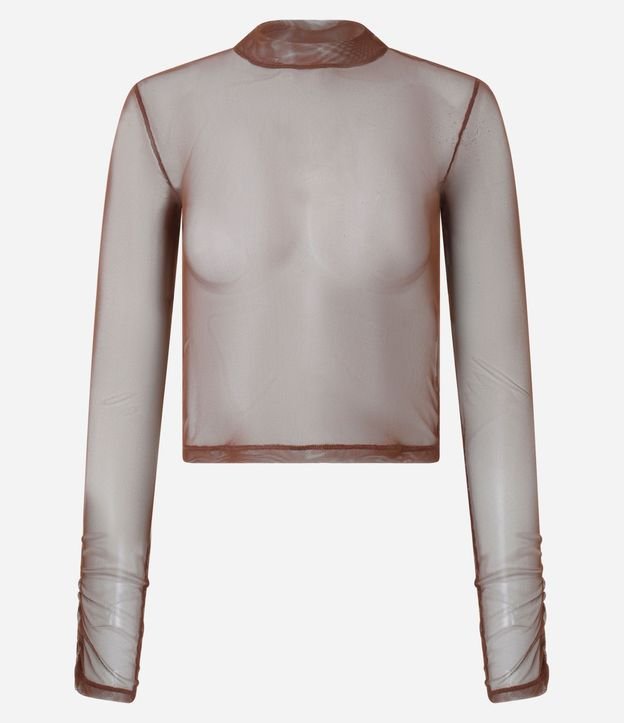 Blusa en Tule con Cuello Alto y Fruncidos 4