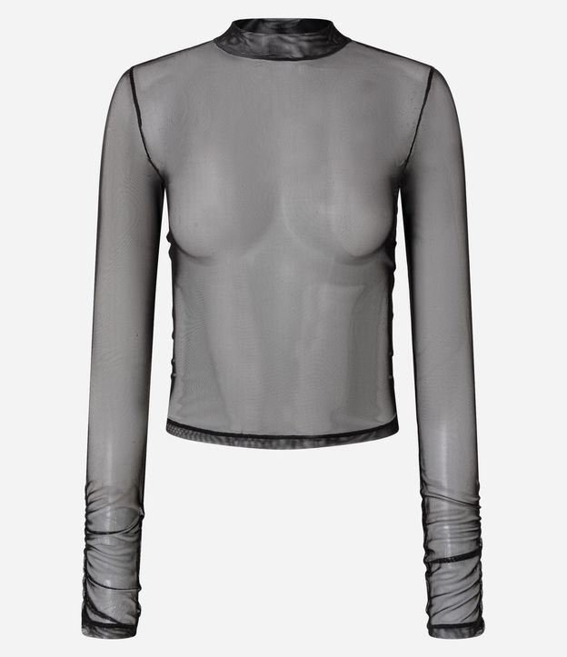 Blusa en Tule con Cuello Alto y Fruncidos 4