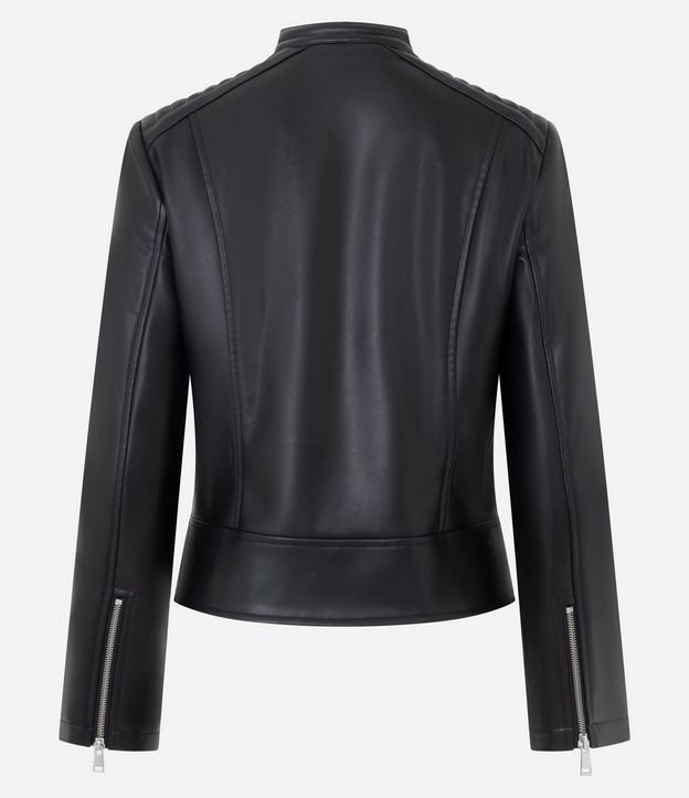 Campera Biker en PU con Capitoneada en el Hombro y Fechamentos en Cremallera 7
