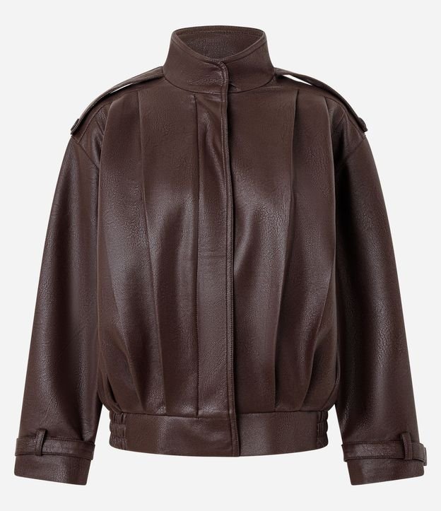 Campera Oversized en PU con Pliegues Marcadas y Hebillas en el Puño 6