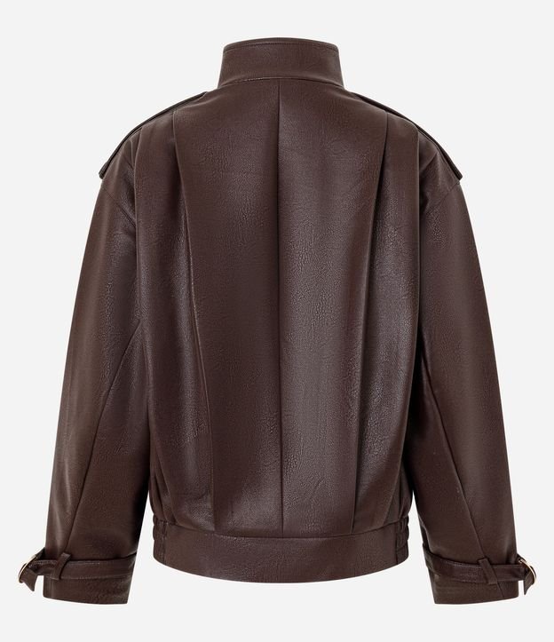 Campera Oversized en PU con Pliegues Marcadas y Hebillas en el Puño 7