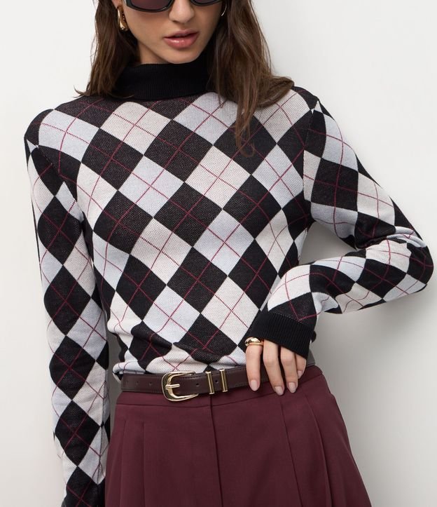 Blusa Punto Argyle de Cuadros con Cuello Alto 4