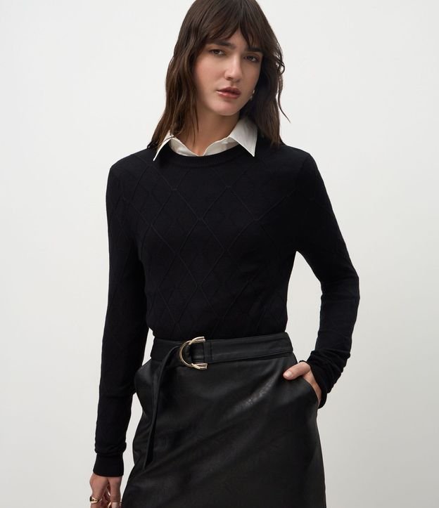 Blusa Regular en Punto Texturizado con Manga Larga