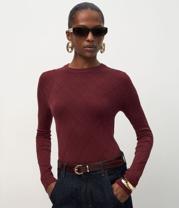 Blusa Regular en Punto Texturizado con Manga Larga