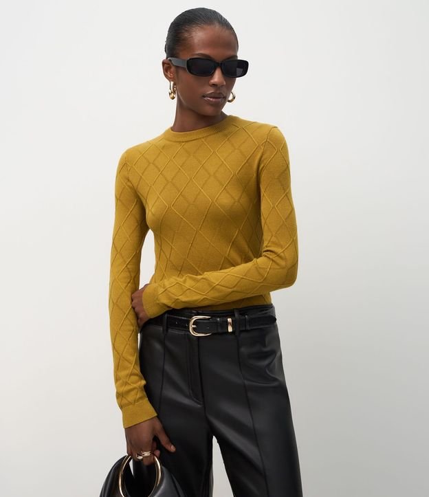 Blusa Regular en Punto Texturizado con Manga Larga
