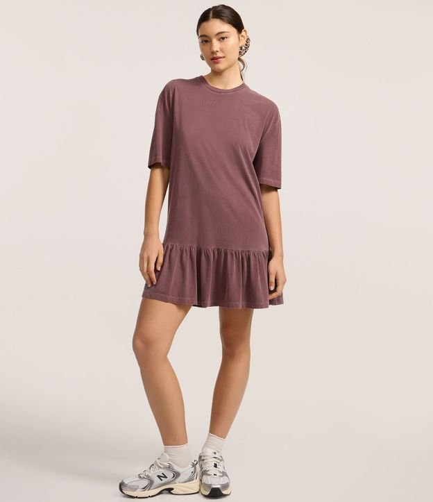 Vestido T-shirt en Algodón con Volado en el Bajo 4
