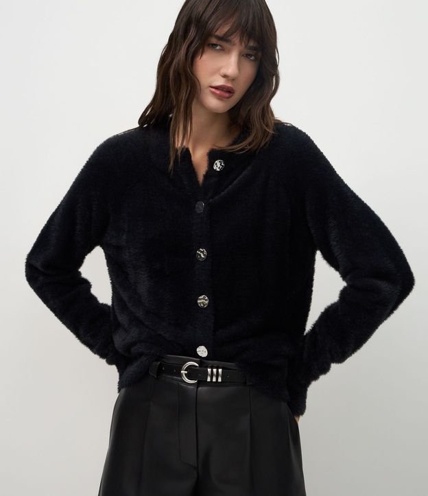 Cardigan Regular en Tricot con Textura Peluche 1