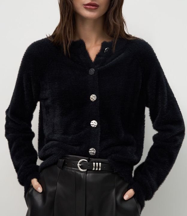 Cardigan Regular en Tricot con Textura Peluche 4