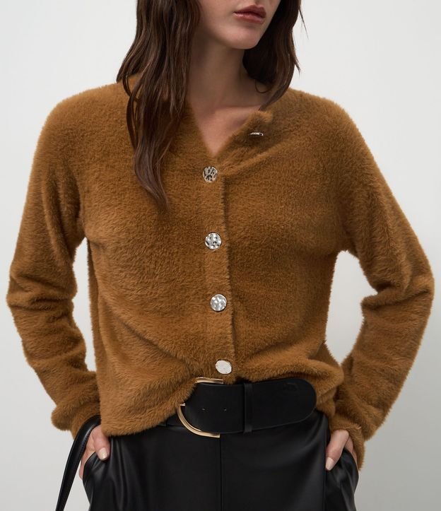 Cardigan Regular en Tricot con Textura Peluche 4