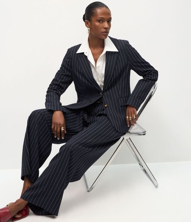 Pantalón Wide Leg de Sastrería con Estampa Rayas Finas 5