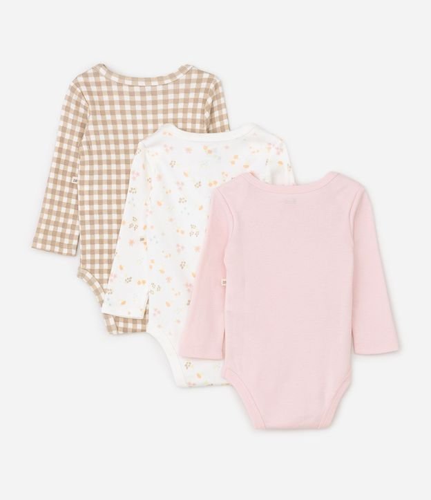 Kit 03 Bodies Bebé Manga Larga con Estampa de Cuadros y Floral – Talle RN A 18 Meses 2