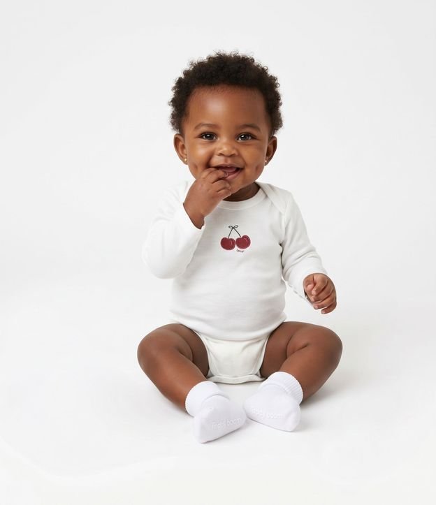Kit 03 Bodies Bebê Manga larga Estampado cerezas – Talle RN a 18 Meses 1