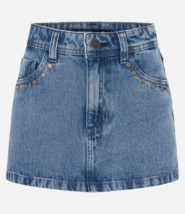 Pollera Corta Cintura Mediana en Jeans con Tachas Metalizadas 5