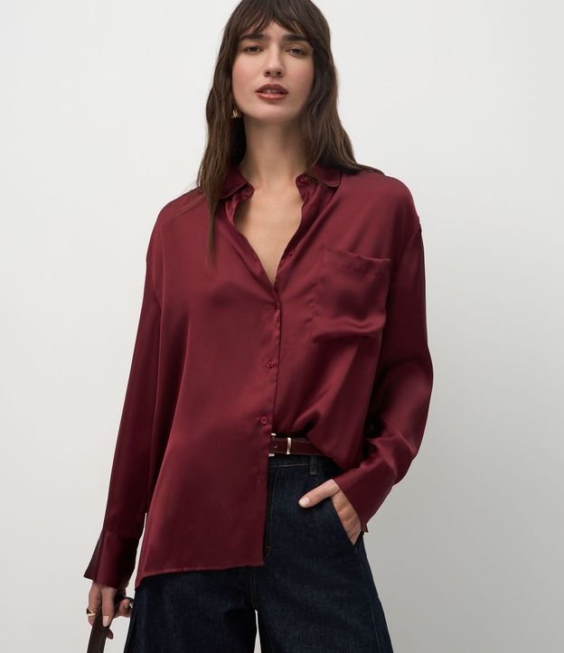 Camisa Satinada con Mangas Largas