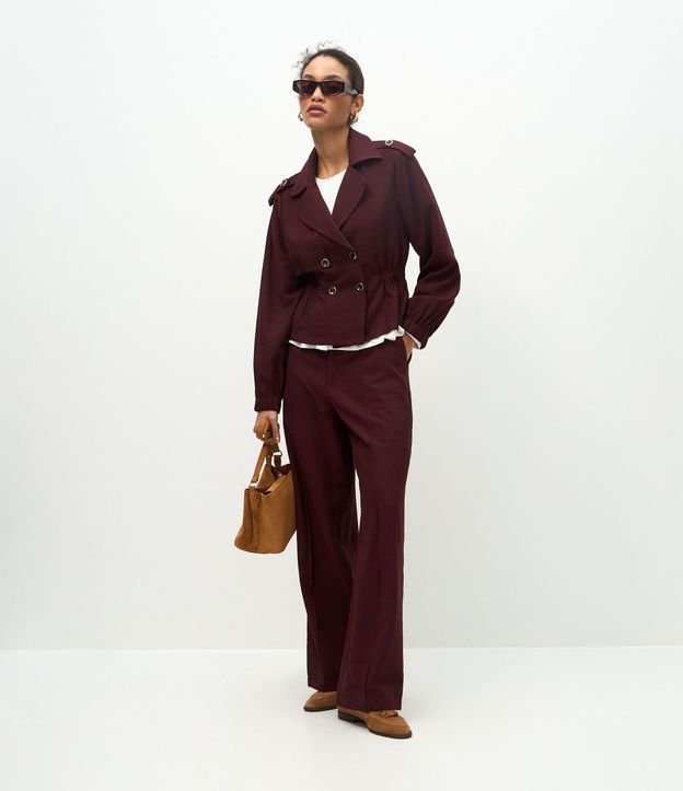 Pantalón Wide Leg en Viscosa con Cintura Alta y Botones Delanteros