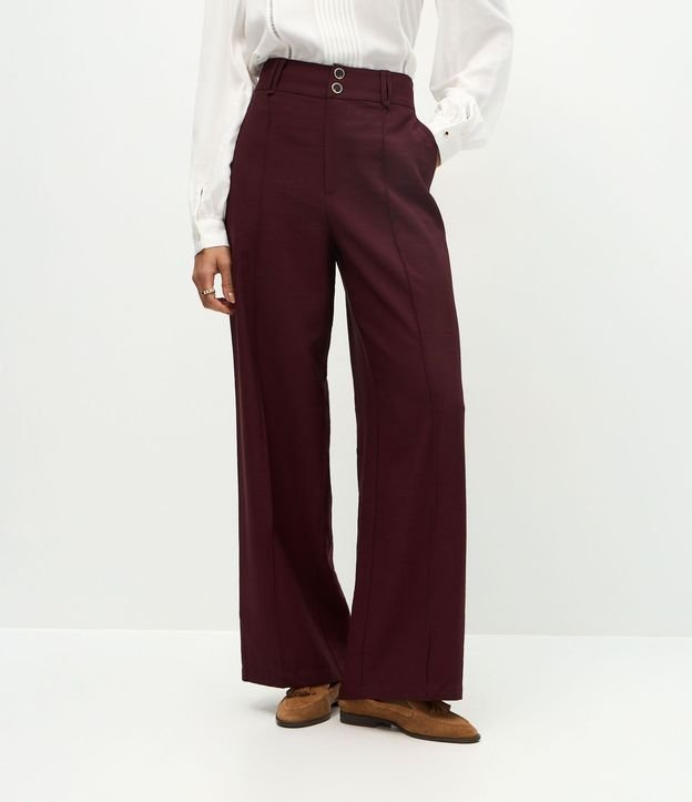 Pantalón Wide Leg en Viscosa con Cintura Alta y Botones Delanteros 3