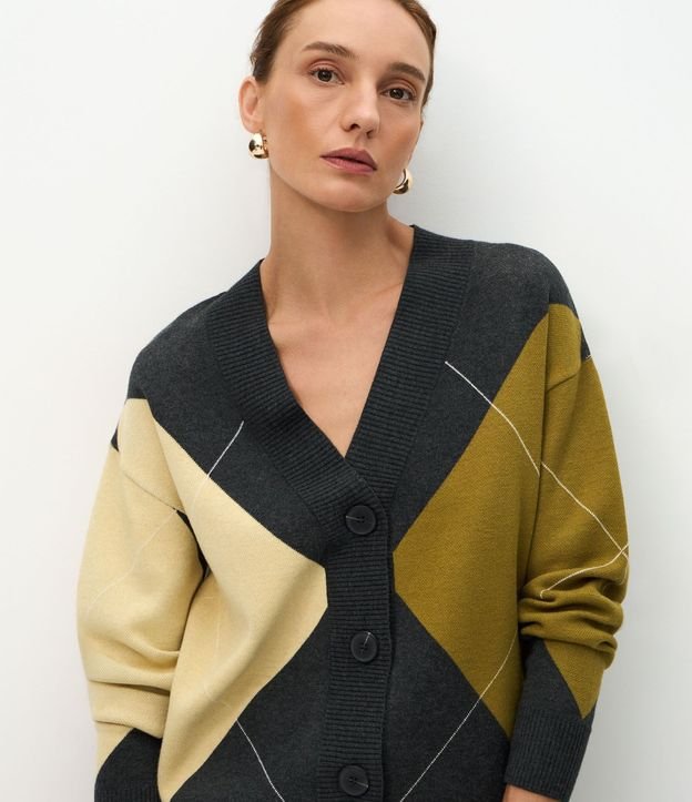 Cardigan en Punto con Estampado de Cuadros 3