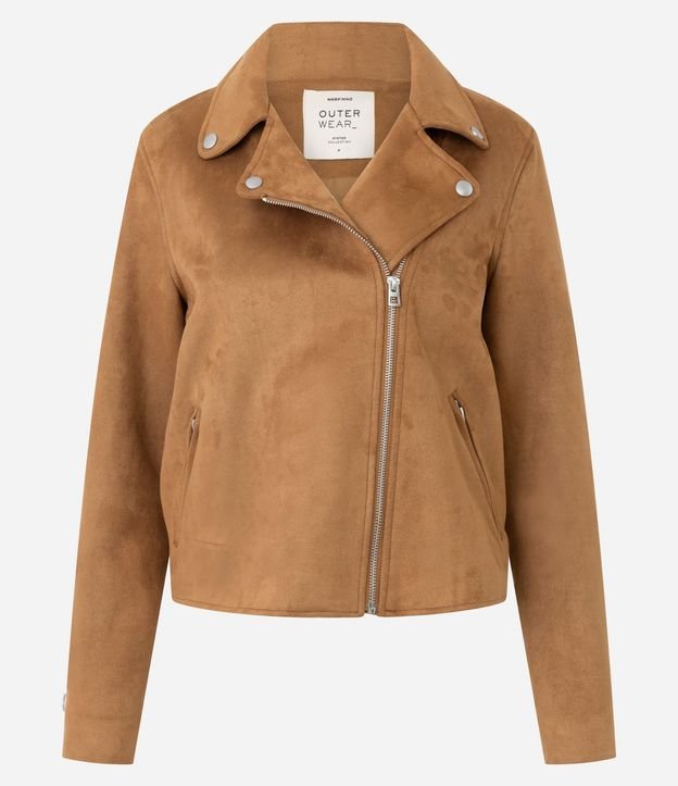 Campera en Gamuza con Cremallera Asimétrica