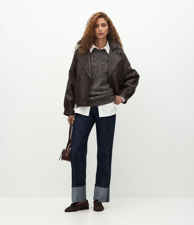 Campera en PU con Cuello Blazer y Abotonado Traspasado 2