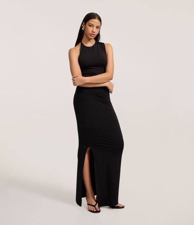 Vestido New Midi en Microfibra con Fenda