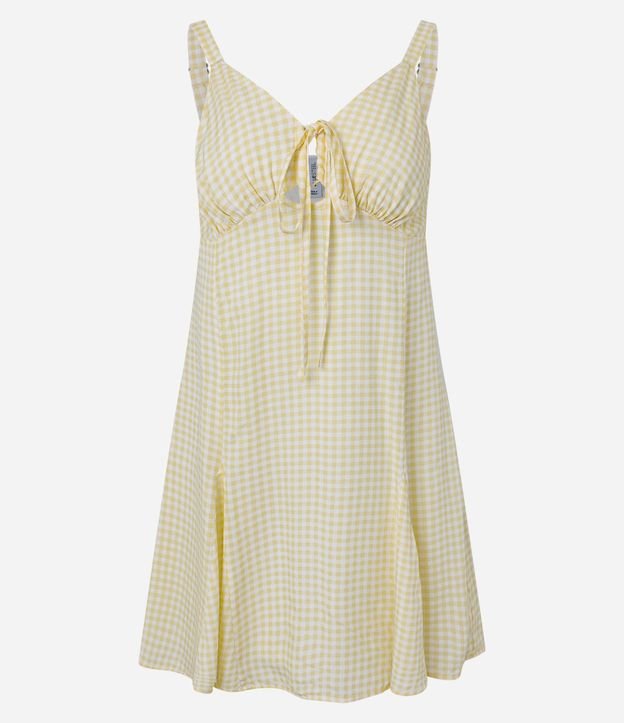 Vestido Corto Evasê en Viscosa con Estampado de Cuadros 4