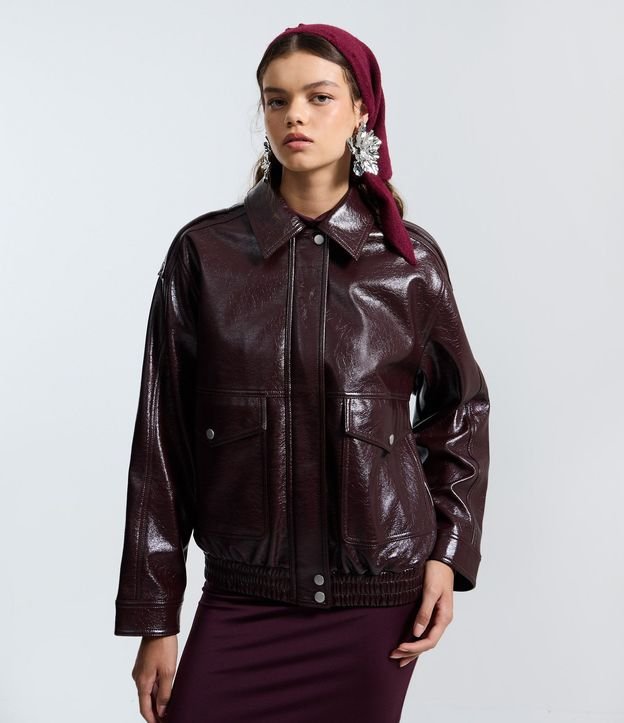 Campera Bomber en PU con Bolsos Delanteros