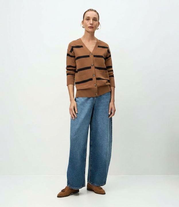 Cardigan en Tricot con Estampa Rayada