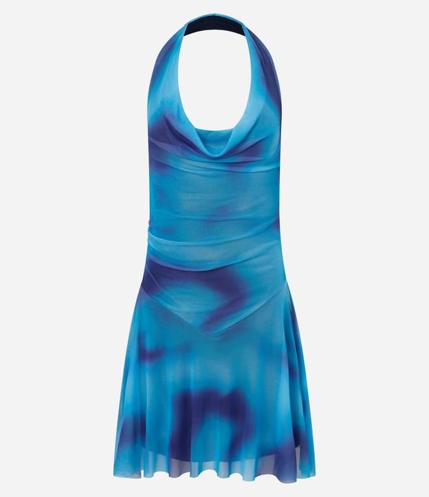 Vestido Corto en Tule con Estampado Mancha y Escote Degagê 5