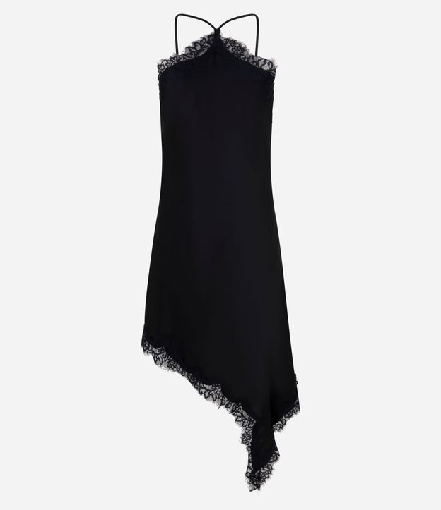 Vestido en Satén con Escote Halter y Bajo Assimétrica 6