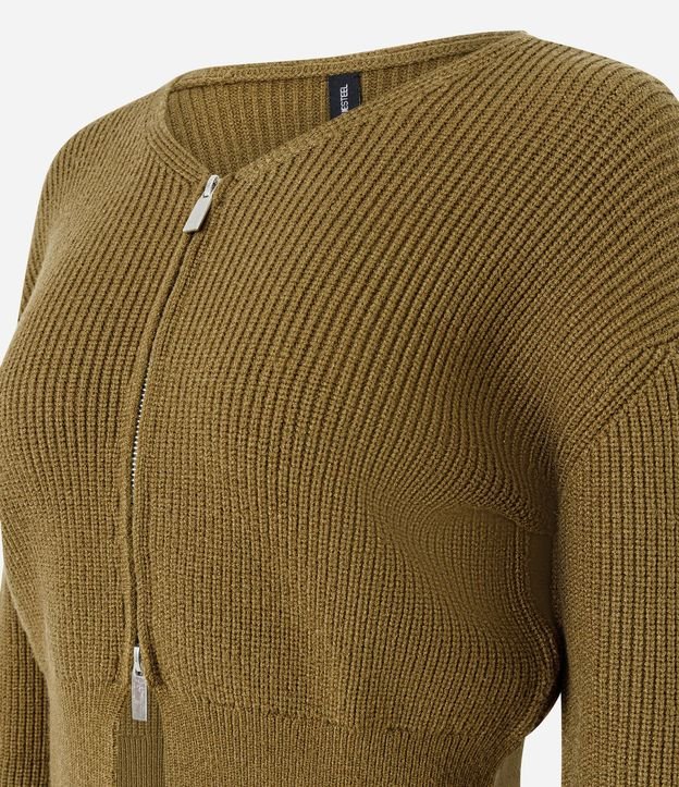 Cardigan en Punto con Cremallera Bilateral y Manga Abullonada 6