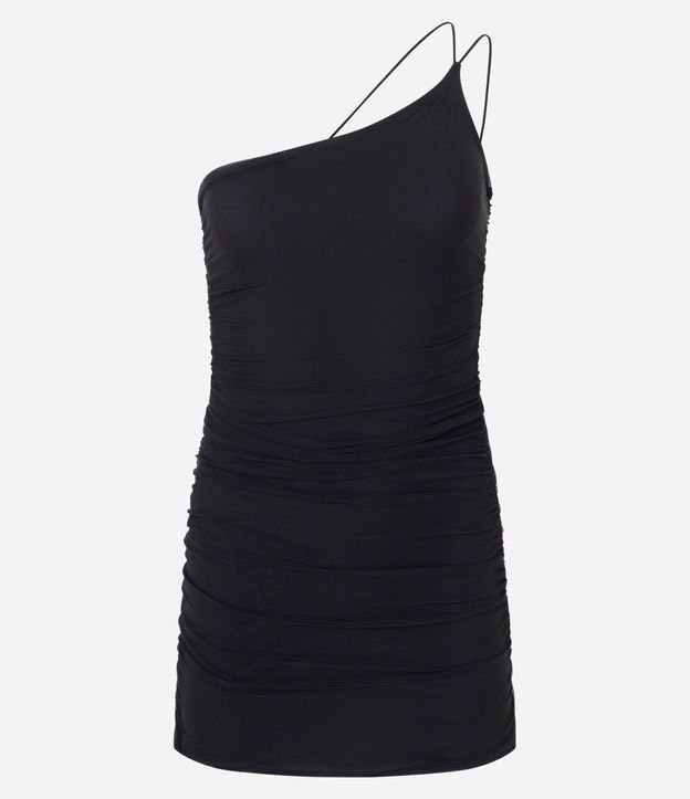 Vestido Corto Drapeado en Malla con Hombro Único 4