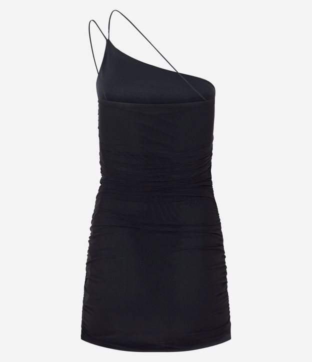 Vestido Corto Drapeado en Malla con Hombro Único 5