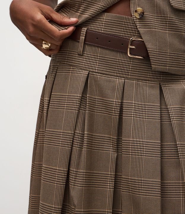 Pollera Midi de Cuadros Sastrería con Cinturón y Pliegues Marcadas 5