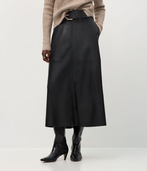 Pollera Midi en PU con Cinturón Largo 3