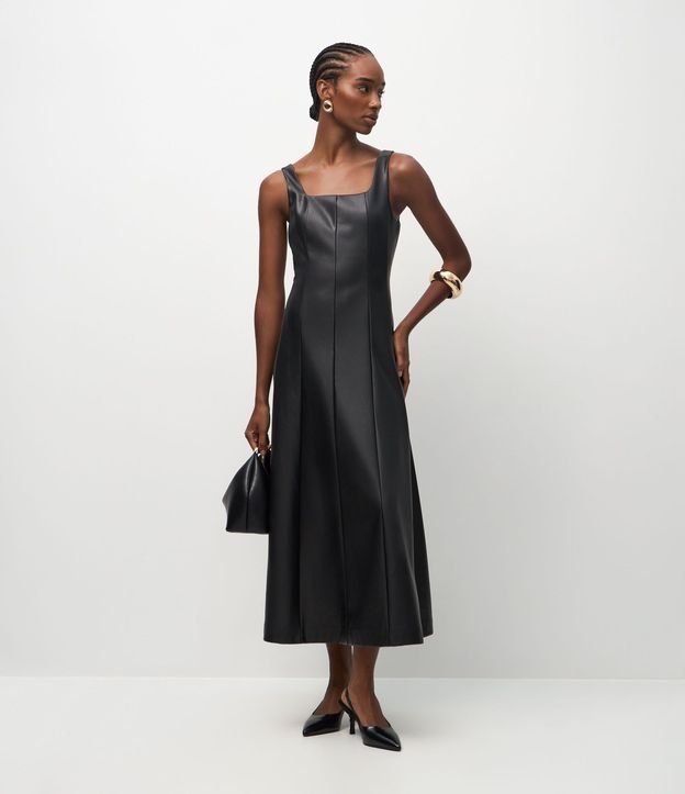 Vestido Midi en PU con Escote Cuadrado 1