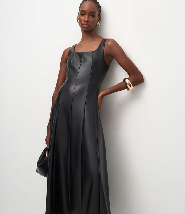 Vestido Midi en PU con Escote Cuadrado 2