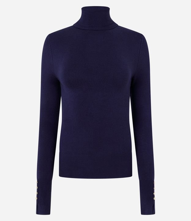 Blusa en Tricot con Cuello Alto y Botones en las Mangas
