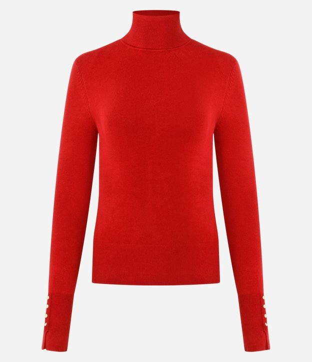 Blusa en Tricot con Cuello Alto y Botones en las Mangas