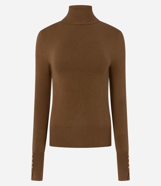 Blusa en Tricot con Cuello Alto y Botones en las Mangas