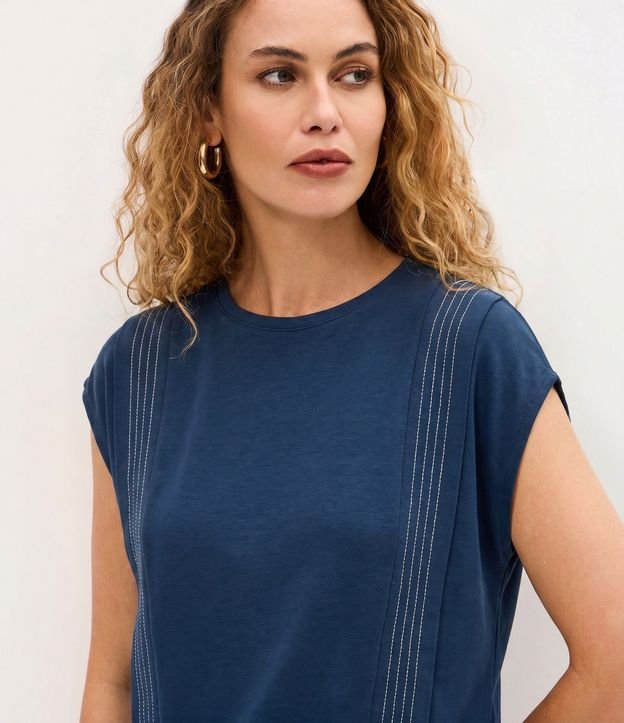 Blusa Manga Corta en Algodón con Pespontos Verticales 1